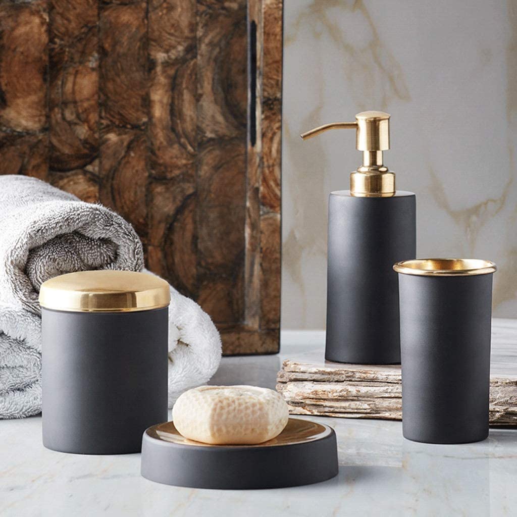 Bottiglia di lozione in Ottone con Pompa Dorata Dispenser di Sapone cilindrico Nero Dispenser di Sapone da banco Ricaricabile per Doccia 200 ml/6,7 Once