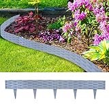 15 m Flexible Rasenkante in Rattan-Optik, 15-teilige Kunststoff Beetbegrenzung, wetterfeste UV-beständige Gartenpalisade und Mähkante in Anthrazit(Grau,15m)