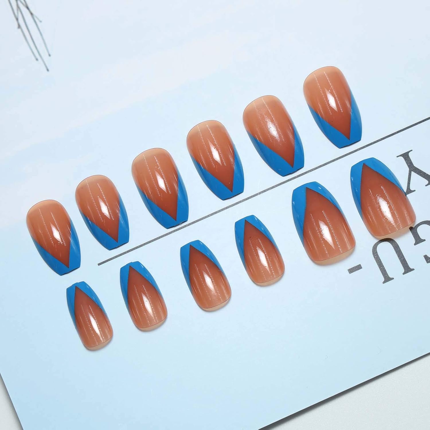 Buy Yheakne V Shape Press On Nails Glossy Ombre Ballerina Fake Nails Blue French Tips Fashion Press Nails Art Wedding Clip On Nails Full Cover Acrylic Nails Gradient Artificial False Nails Tips