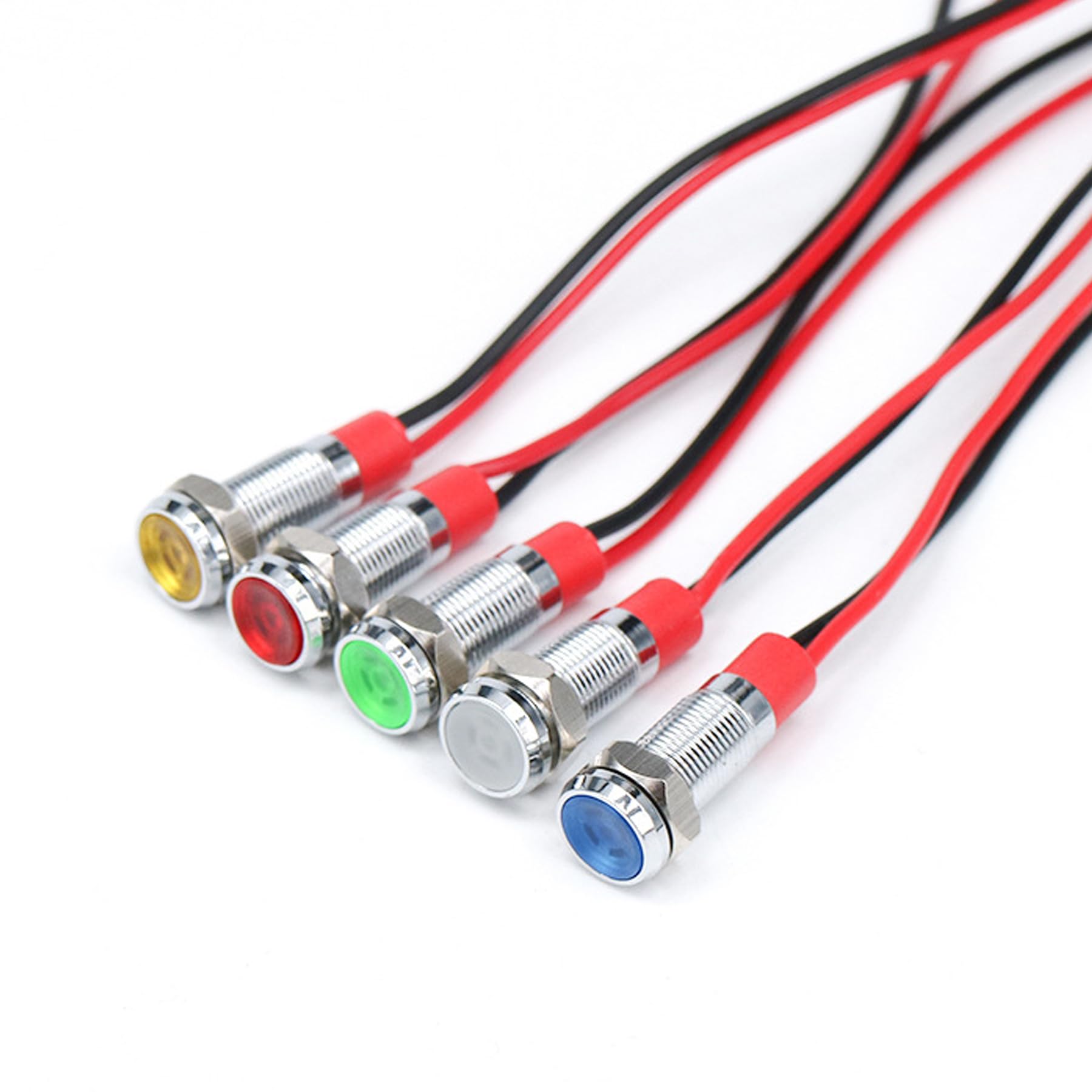 Joycabin 10 luci LED in metallo da 8 mm, con cavo da 15 cm, impermeabili, AC/DC, 12 – 24 V, per moto, furgoni, barche, auto (giallo, verde, blu, rosso, bianco)