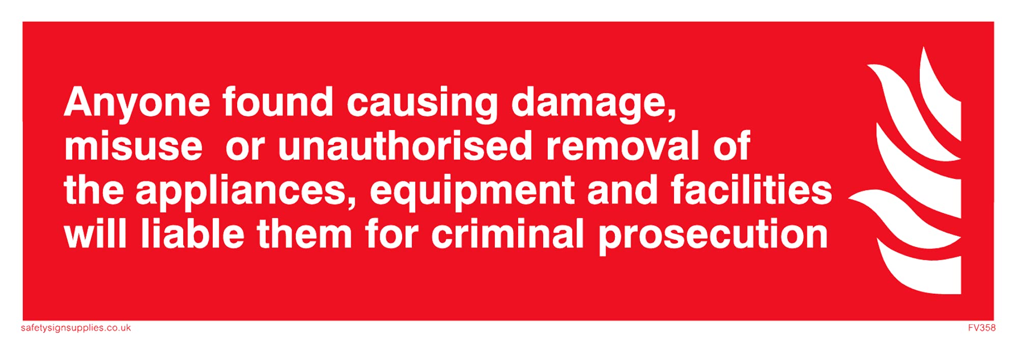 Pack of five - Damage Or Misuse To Fire Equip Sign - 150x50mm - L15