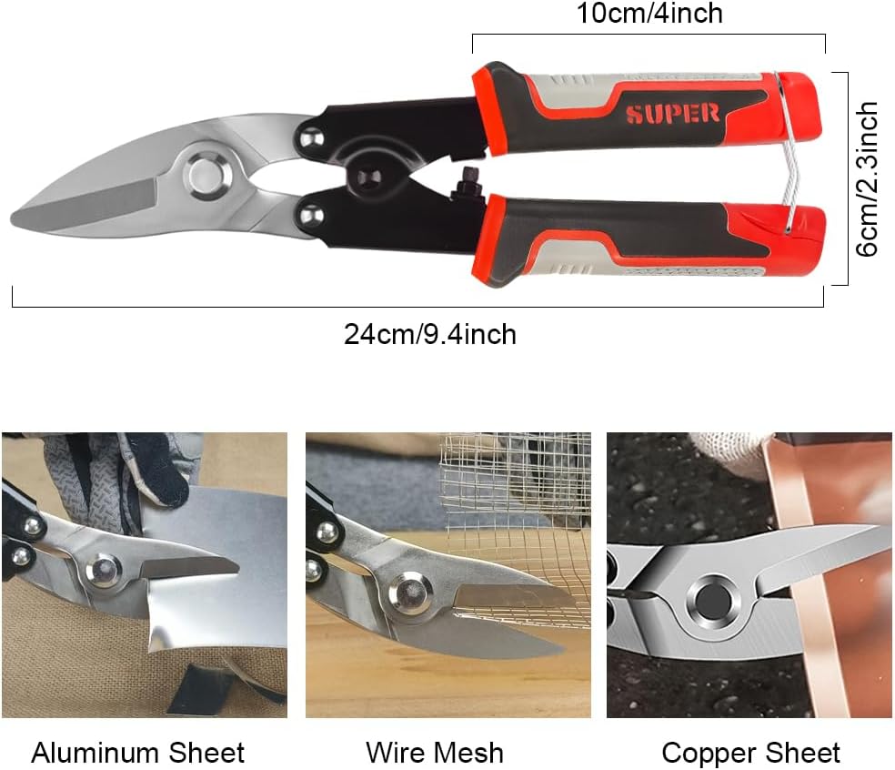 Utility Sharp Aviation Tin Snips, Heavy Duty Stainless Steel Shears, Multipurpose, CR-V Steel, Industrial Scissors for Cardboard, Leather, Wires, Plastic, Rubber Hose (Heavy duty Scissors) thumbnail
