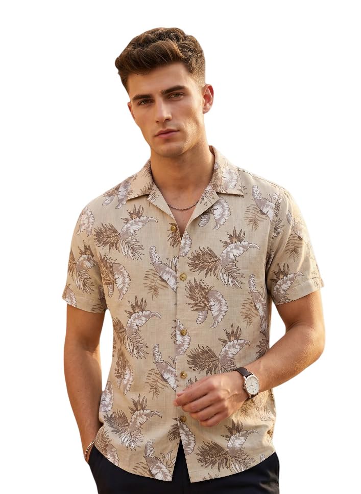 obzrv Men's Resort Collar Drop Shoulder Half Sleeve Regular Fit Cotton Slub Print Casual Shirt-picture-15