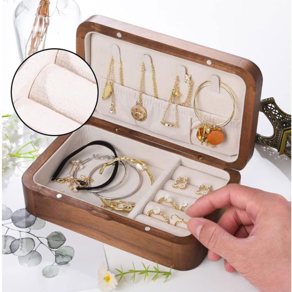 NZPOST Joyero Caja de almacenamiento Anillo Pendiente Collar Pulsera Reloj Pequeña Caja de Almacenamiento de Joyería Madera J