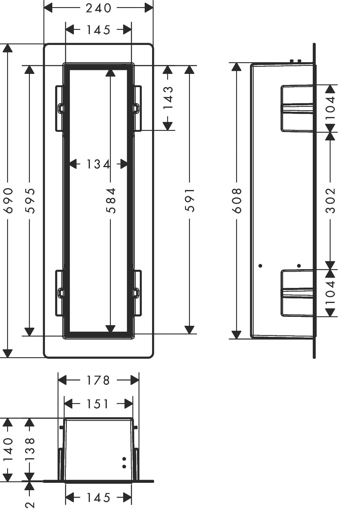 hansgrohe XtraStoris Rock, escobillero baño empotrado con repisa y puerta alicatable, nicho pared baño, escobilla wc empotrada, escobilla baño, accesorios baño, acero inoxidable cepillado, 56060800