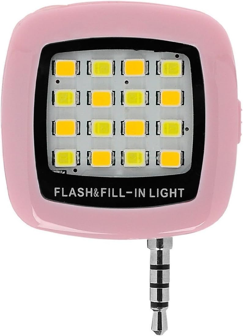 Aix Portable Super 16 LED Night Using Selfie Enhancing Dimmable Flash Light Cellphone Camera Flash Fill-in Light Pocket Spotlight Photo Video Light Lamp Speedlite For Smartphone (Pink)