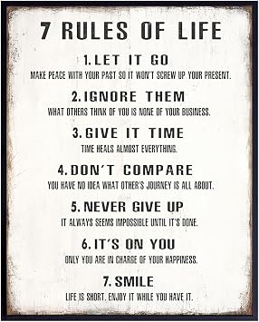 7 Rules Of Life Wall Art - Inspirational Wall Art - Inspirational Gifts for Women Men - Motivational poster - Home Office Bedroom Living Room - Motivational Artwork - Positive Quotes Decor 8x10
