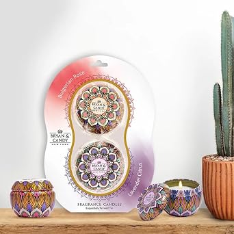 JMS we create smile Scented Candles Gift Set   Pack of 2 Bulgarian Rose & Lavender Citrus | Aromatherapy Tin Candles | Long Lasting Soy Wax Candles for Relaxation, Spa, Home D cor & Gifting.