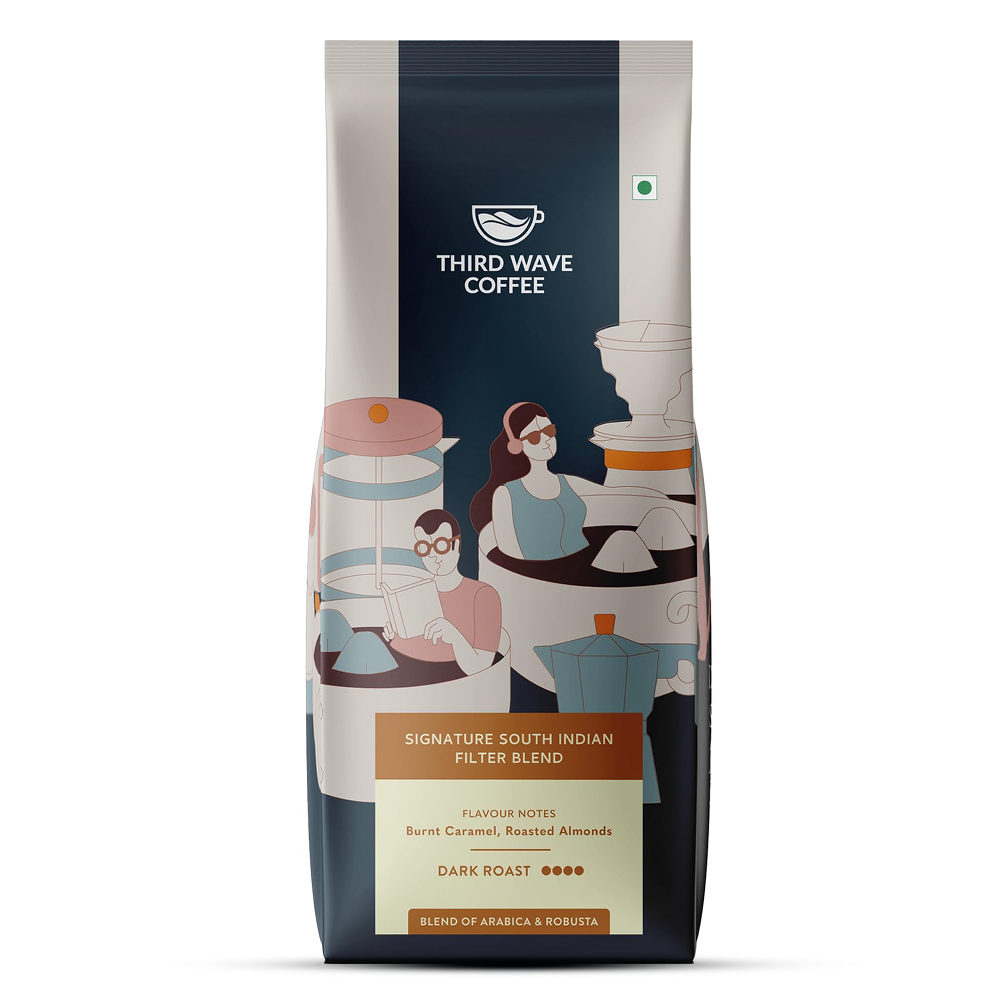 THIRD WAVE COFFEE Signature Filter Coffee Blend | Dark Roast | Moka Pot/Home Espresso Machine/South Indian Filter | 100% Arabica Coffee | 250 Grams | Fine Grind, Packet