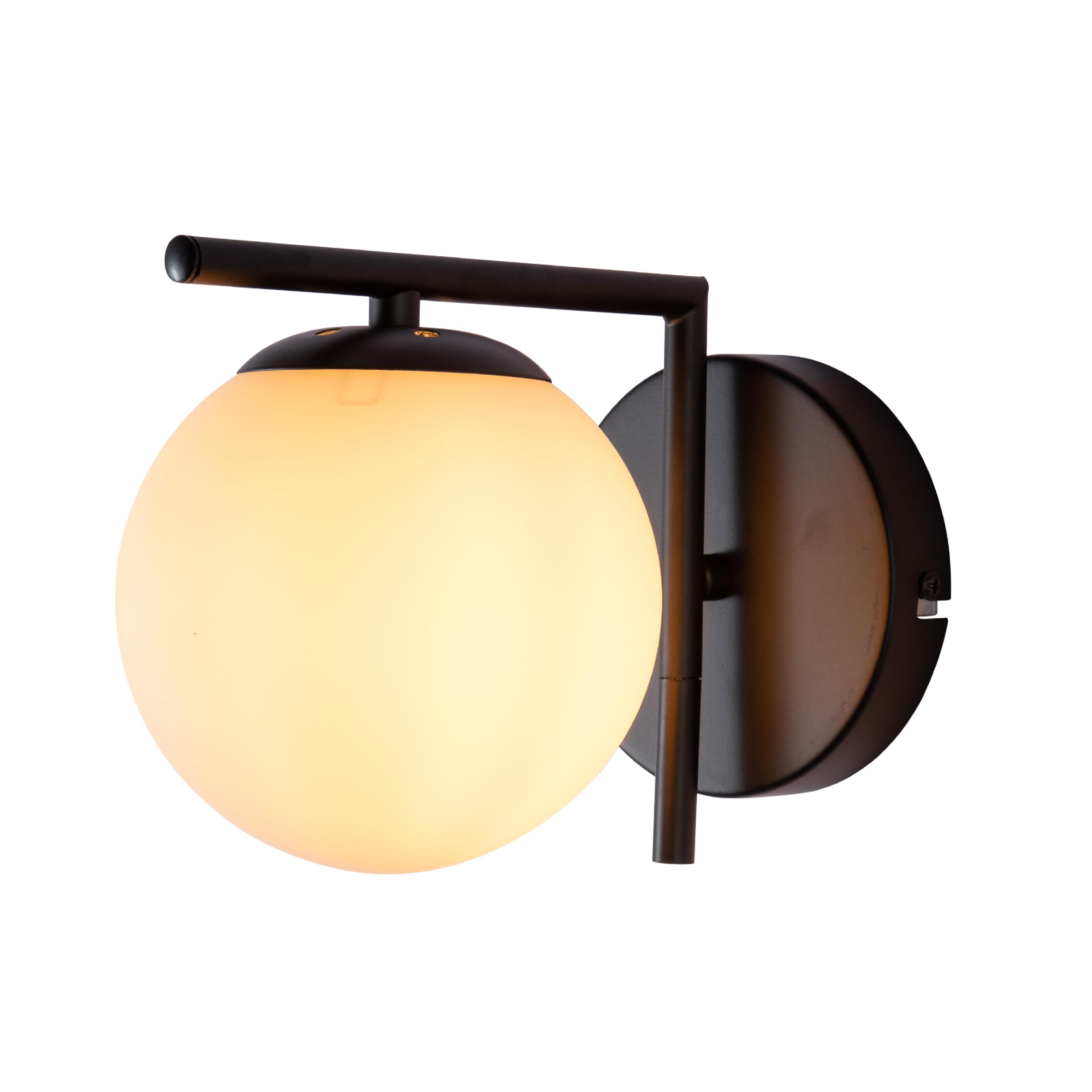 TEKLED myHome Opal Globe Glass Bronze L Shape Metal Wall Light | E27 Fitting | for Bathrooms Living Rooms Study Rooms Waiting Areas Receptions Cafes Boutique Hotels | Black (Bulb not Included)