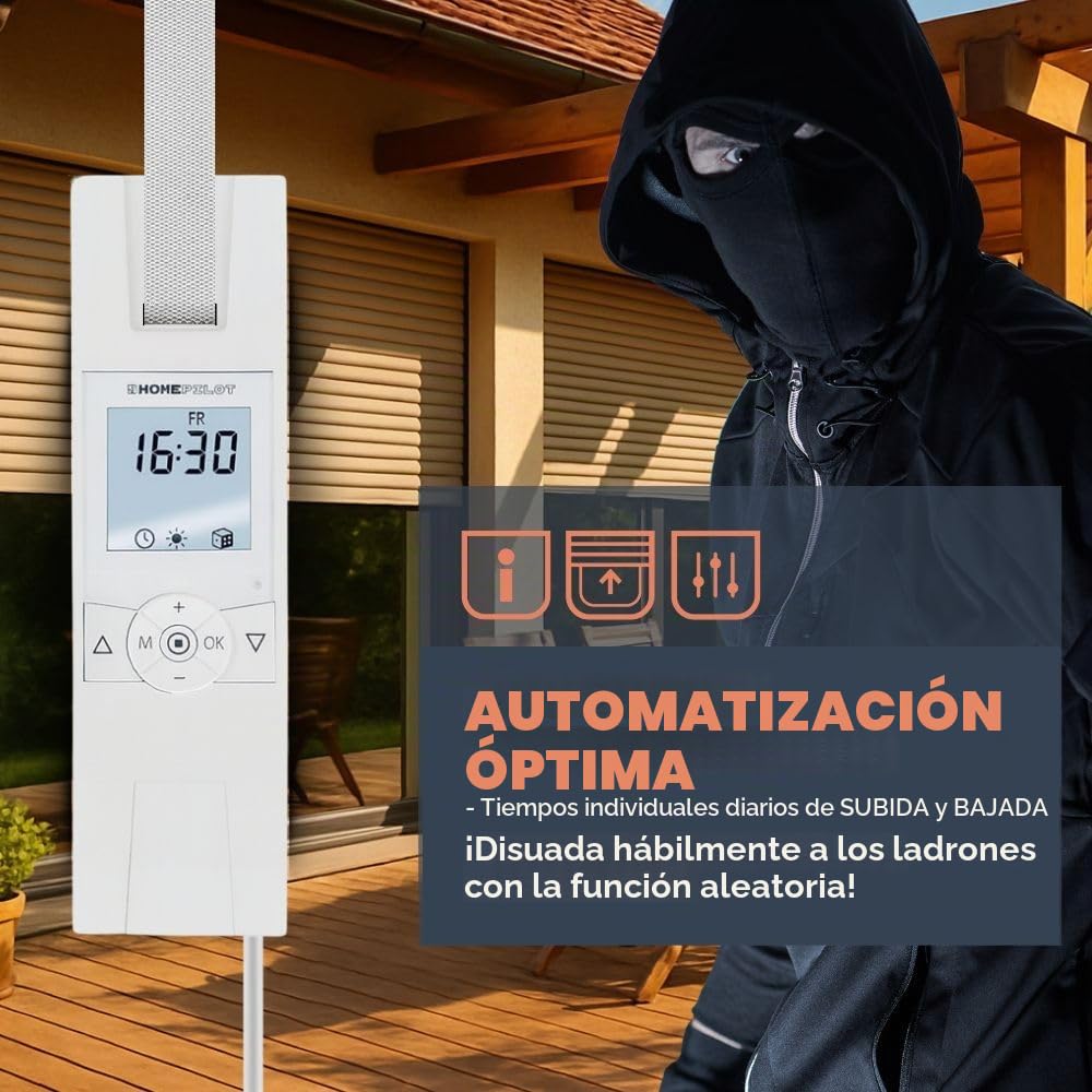 HOMEPILOT - Enrollador cinta RolloTron Premium mini | Motor eléctrico con pantalla para control cómodo persianas. Accesorio Smart Home - ¡adaptable instalación posterior! Capacidad carga: 45 kg