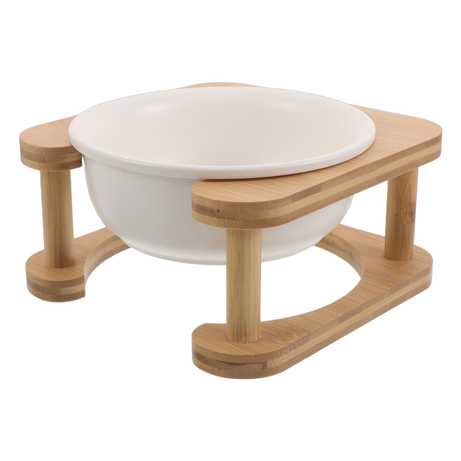TOYANDONA Ciotola per Cibo per Cani Rialzata in Ceramica da 600 Ml con Supporto in Legno Bianco Antiribaltamento, Stazione di Alimentazione per Animali Domestici da Interno e Uso Quotidiano