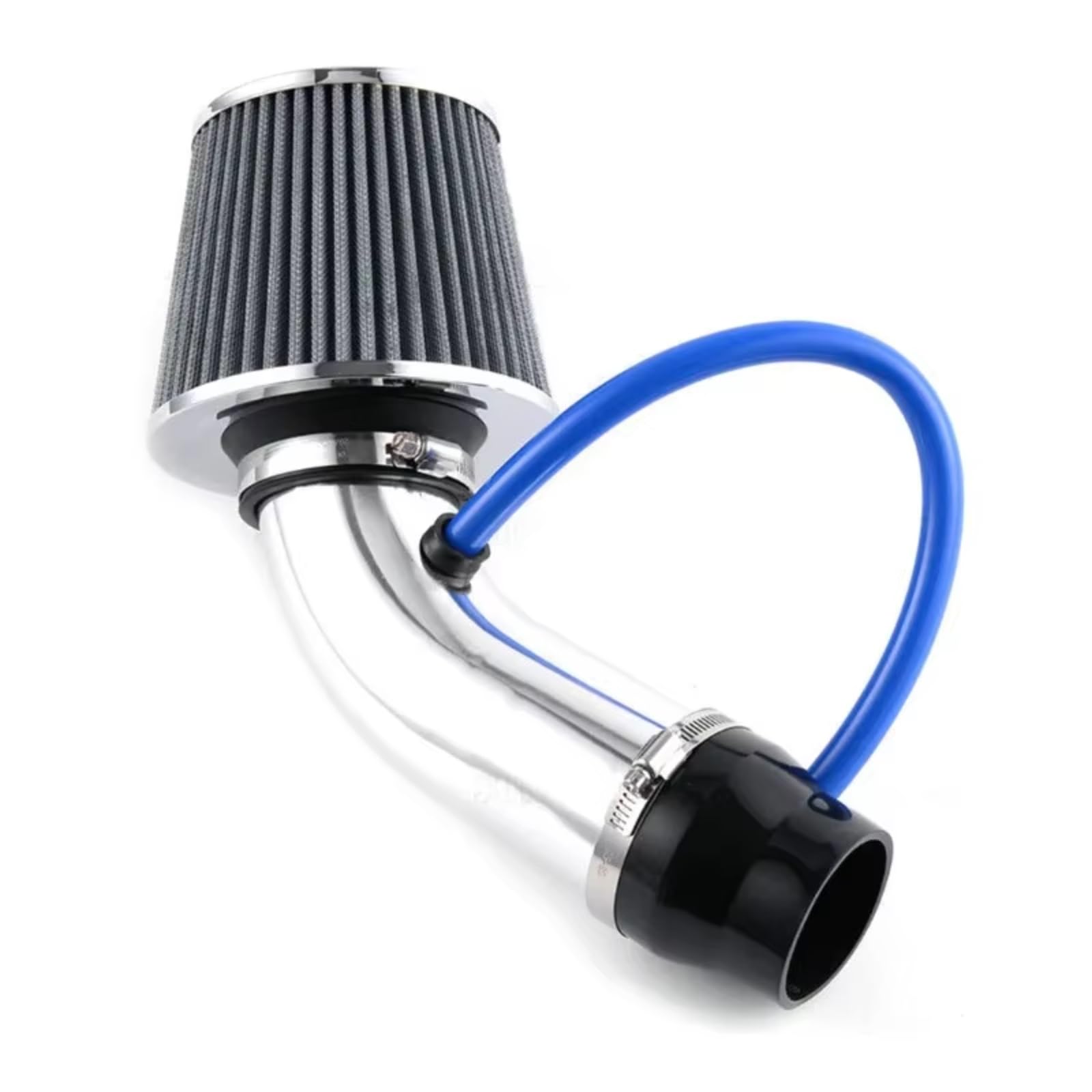 Tubo Sobrealimentación Aire Kit Tubo Inducción Turbo Entrada Aire Frío Universal Para Coches Carreras 76mm De Aluminio Con Filtro Cónico(Plata)