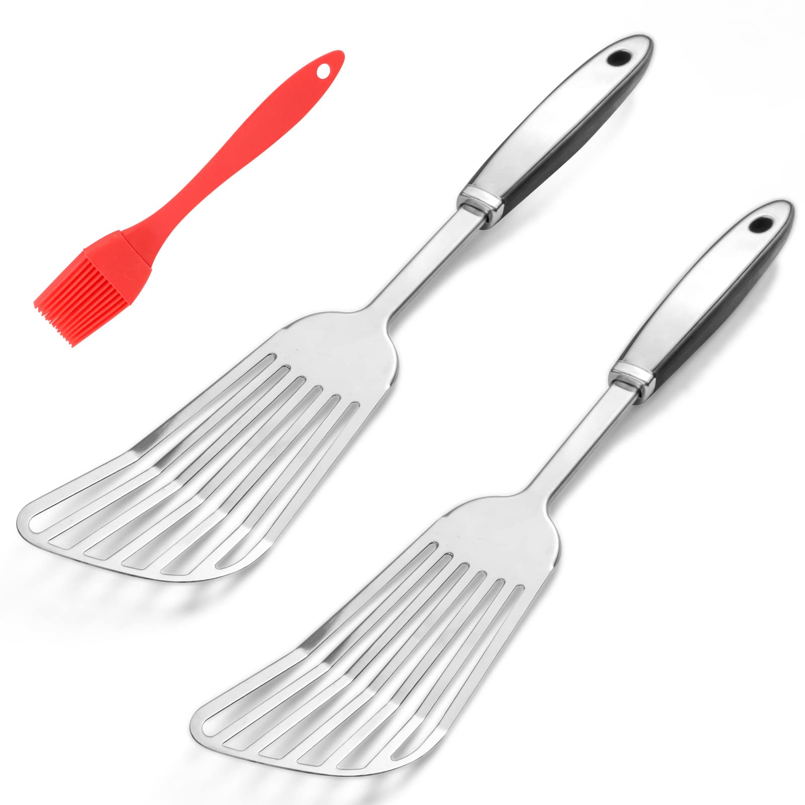 Fish Spatula, Stainless Steel Spatula With Hanging Hole Thin Slotted Sturdy Heat-Resistant Nonstick for Cooking Flipping Frying Grilling fish meat eggs (2 Pack)