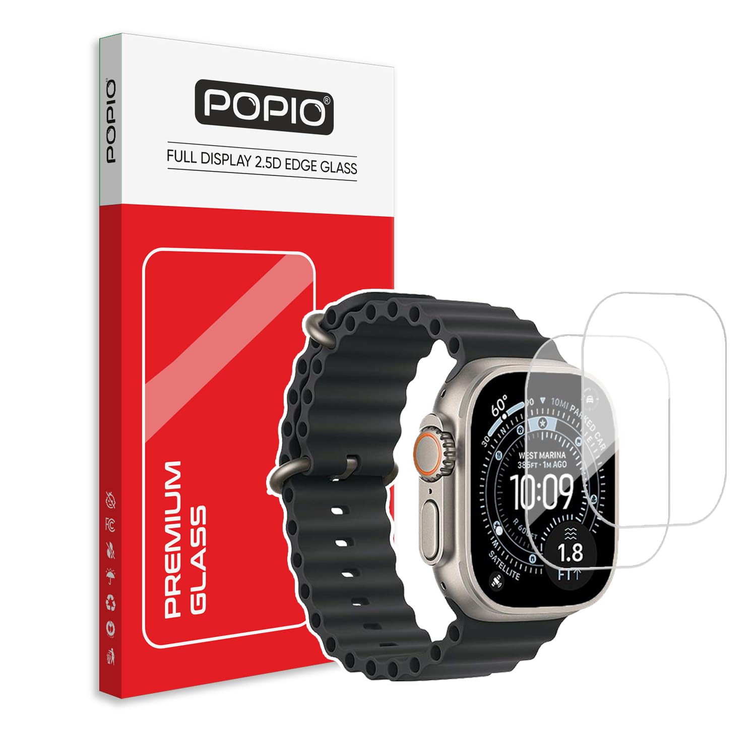POPIO Military-Grade Gorilla Tempered Glass for Apple Watch Ultra 3/2/1 (Pack of 2)