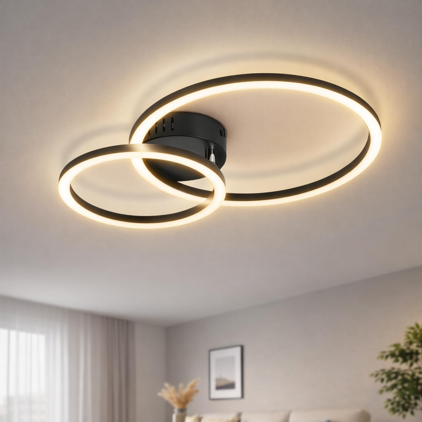 Homefire Deckenlampe LED Deckenleuchte 40cm - Modern Küchenlampe 3000K Warmweiß Wohnzimmerlampe 2-Ringe Design Deckenbeleuchtung für Küche Schlafzimmer Flur Büro
