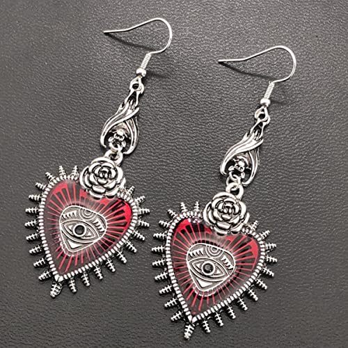 Gothic Dark Rose Flowers Dangle Drop Earrings Red Black Crystal Arrows Gems Pentagram Earrings Punk Rock Style Rose Flower Earrings Halloween Dark Bat Pentagram Rose Costumes Decorative Jewelry for Women4