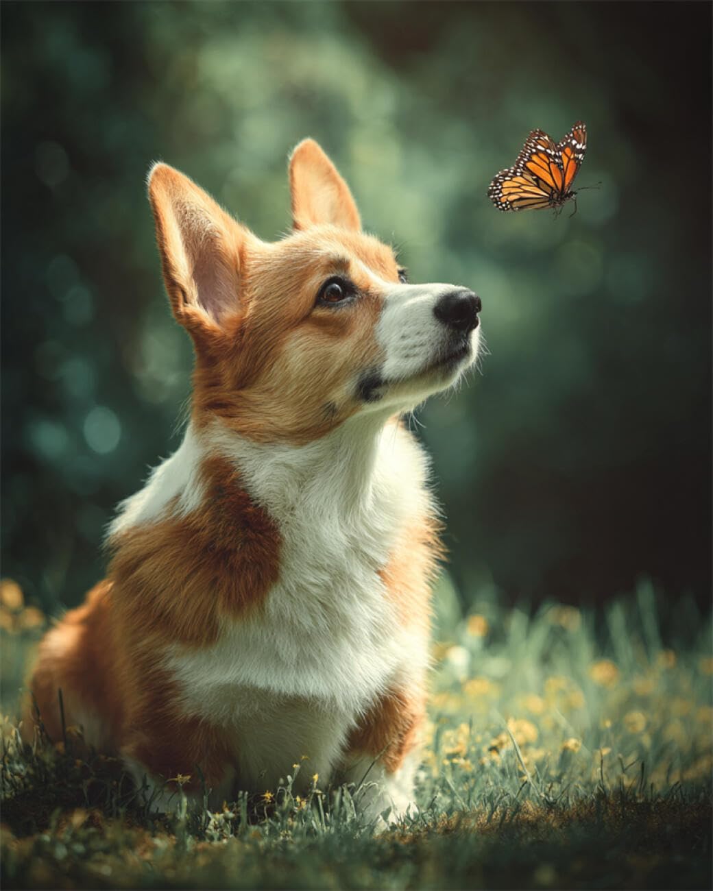 RKFLGEW DIY Embroidery Beads Set Corgi and Butterfly 30x40cm