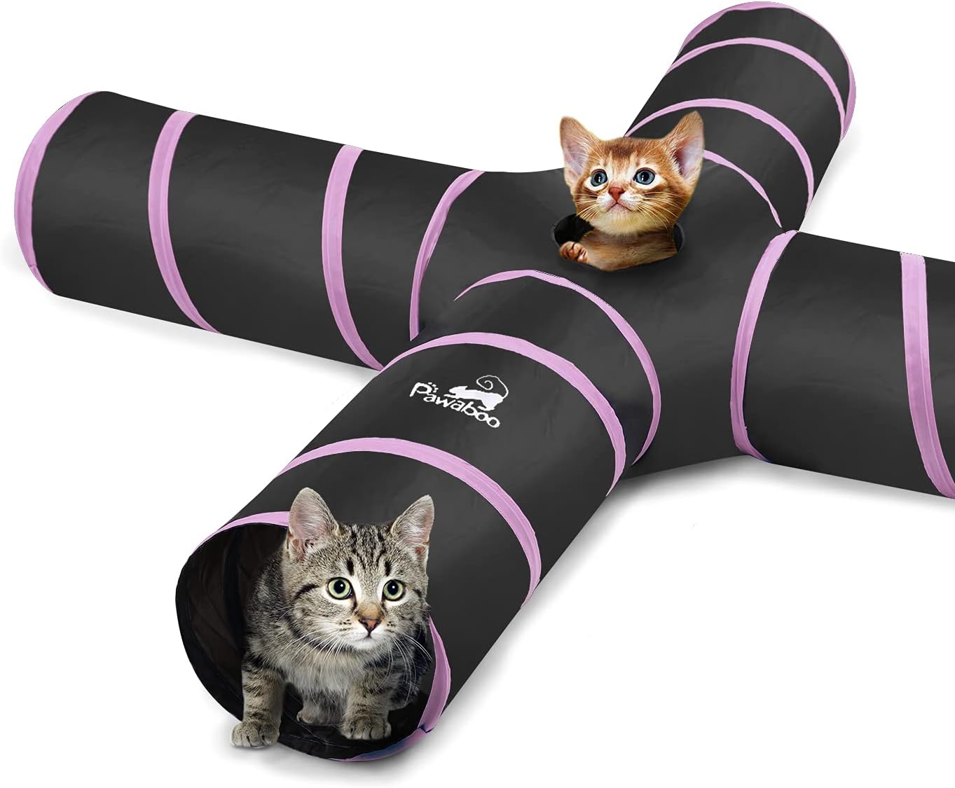 Pawaboo Cat Toys, Cat Tunnel Tube 4 Way Tunnels 25x40cm Extensible Collapsible Cat Play Tent