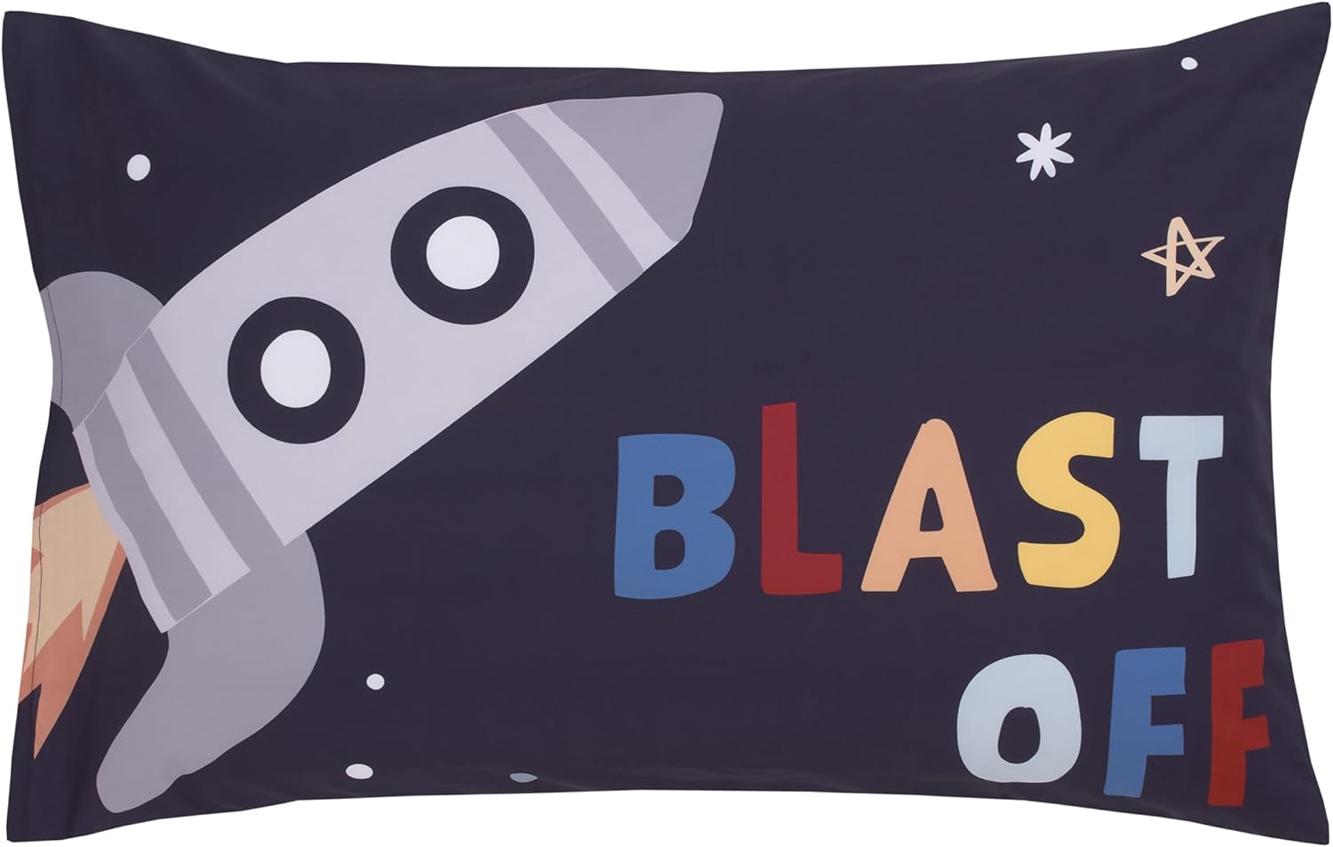 NoJo Everything Kids Solar System Navy, Orange, and Yellow Blast Off 4 Piece Toddler Bed Set - Comforter, Fitted Bottom Sheet, Flat Top Sheet, and Reversible Pillowcase