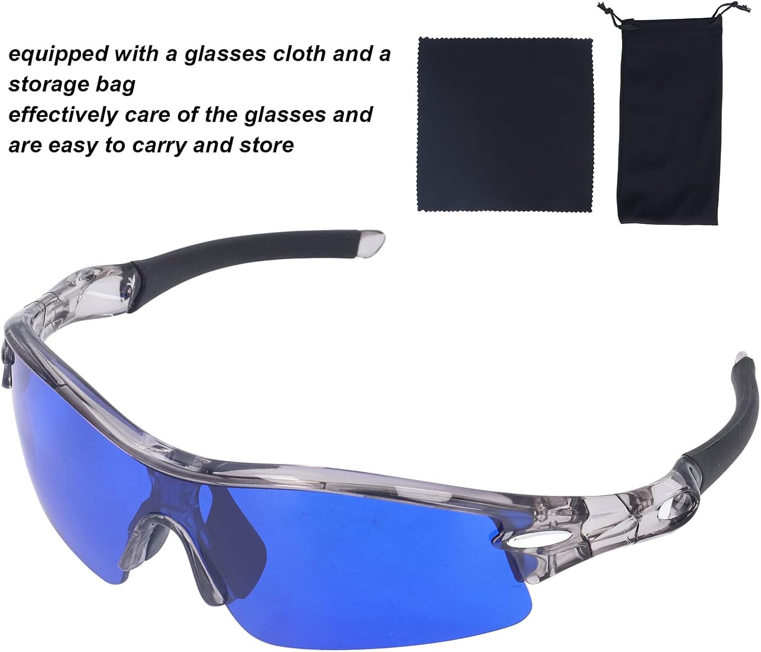 Golf Ball Finder Glasses, Polarized Blue Lens UV Proof Sun Protection Grass Filter with Glasses Cloth and Storage Bag, Ball Finding Filtering Sunglasses for Golfers(Grey) - Image 3