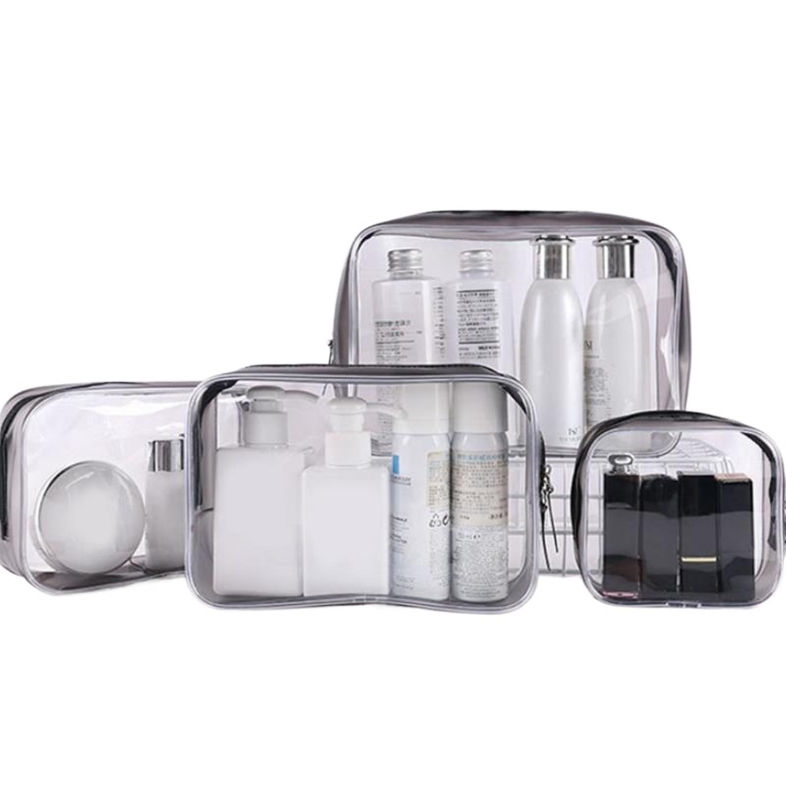 Borsa da Toilette Impermeabile Borsa for cosmetici da viaggio for donna | Custodia cosmetica con cerniera for il tempo libero, bellezza in PVC(A-black 4pcs)