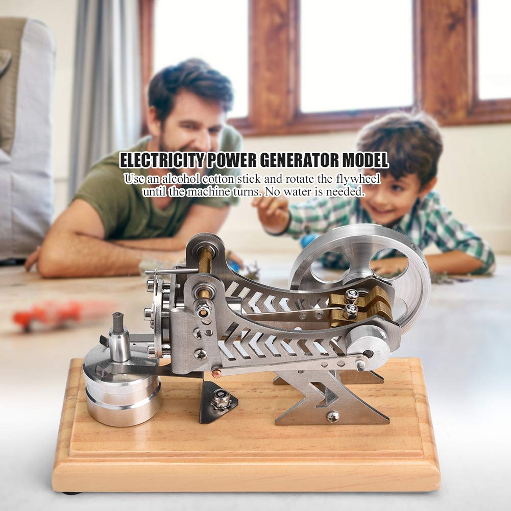 Mumusuki Motore Stirling in Legno + Metallo, Motore Stirling Ad Aria a LED Modello Generatore di Corrente Elettrica Educazione Divertente per Dimostrazione e Ricerca