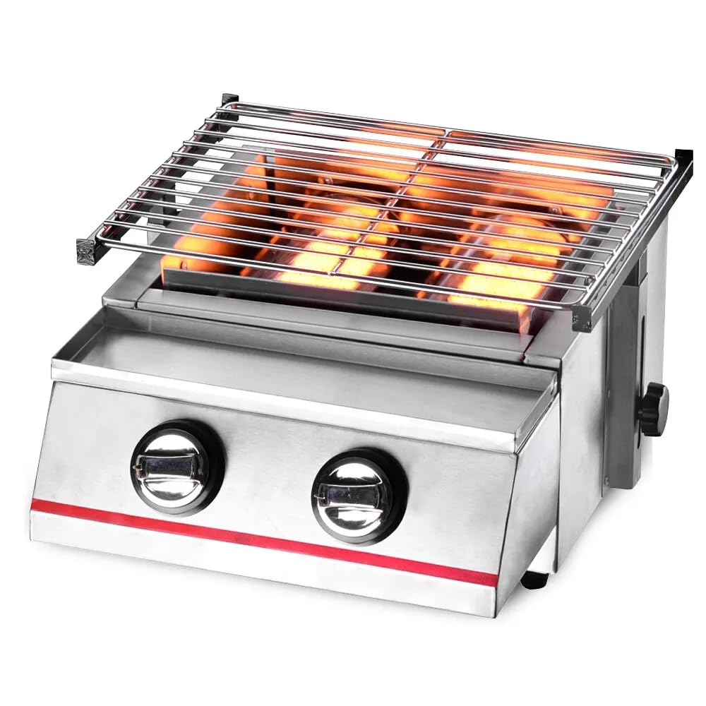 RIAHNEAH 2 Burner Tabletop Propane Gas Grill Stainless Steel Outdoor BBQ Camping Griddle