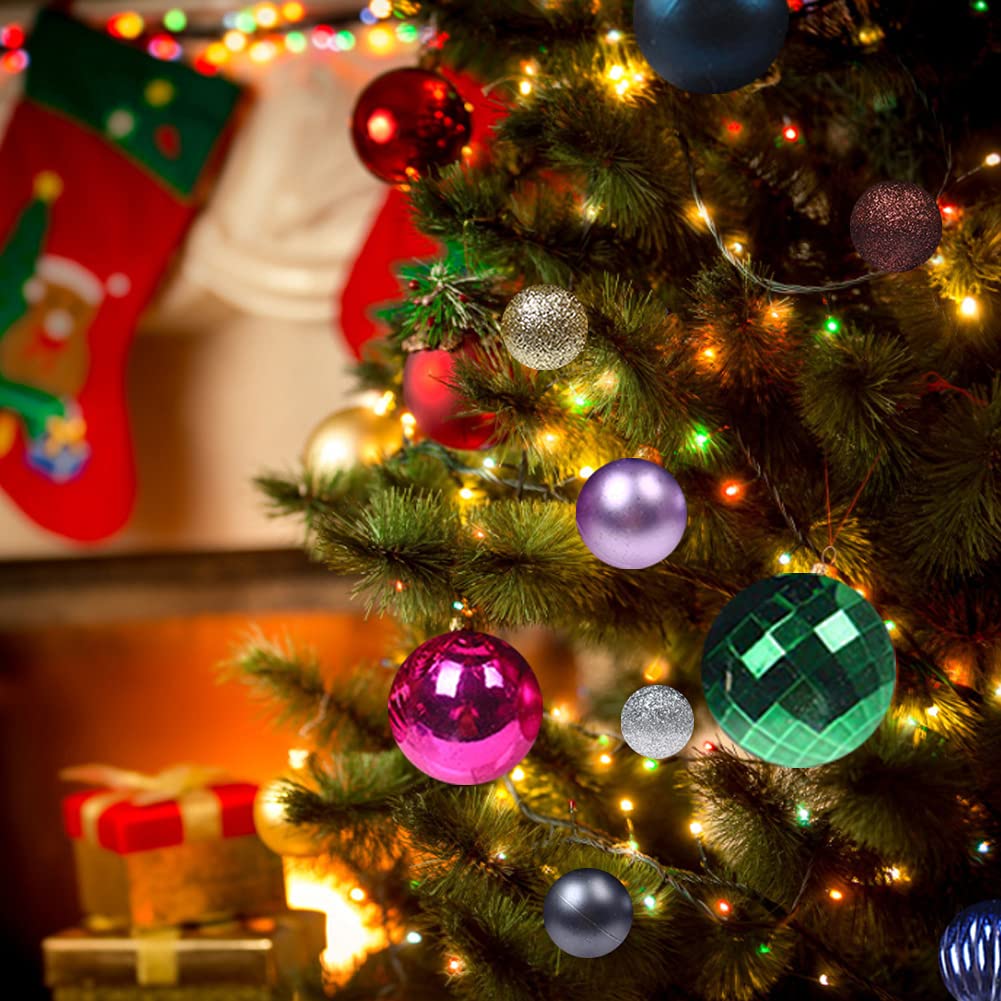Kerstbal, kerstballen, 3-8 cm, 60-70 stuks, mat veelkleurige plastic kerstballen en decoratieve hangers met hangend touw voor kerstboom, ramen, pluisjes, entreedecoratie (willekeurige vorm