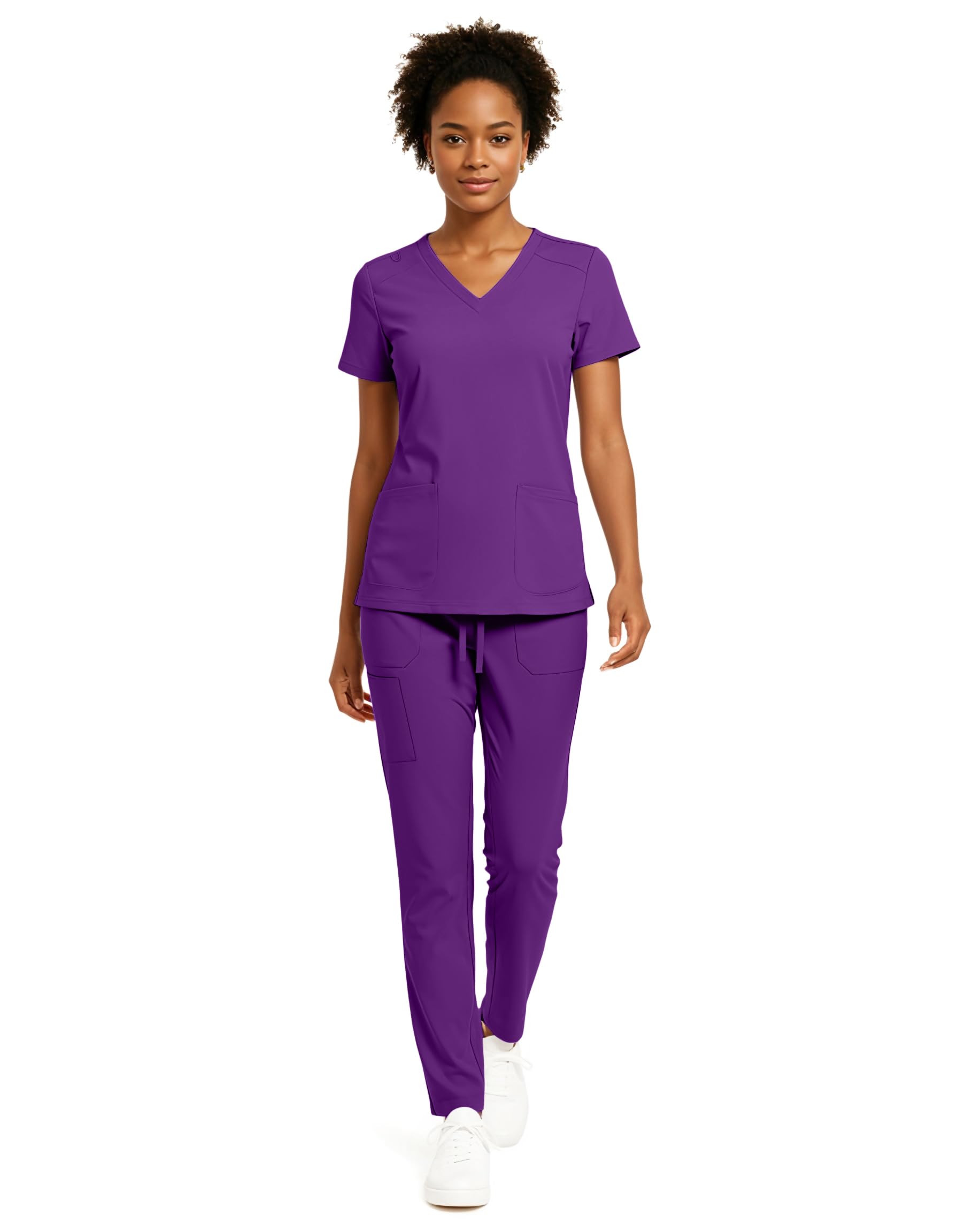Hey Collection Womens 5-Pocket Anti-Wrinkle Scrub Set V-Neck Top Straight-Leg Pants Comfy Flexible Nursing Uniforms