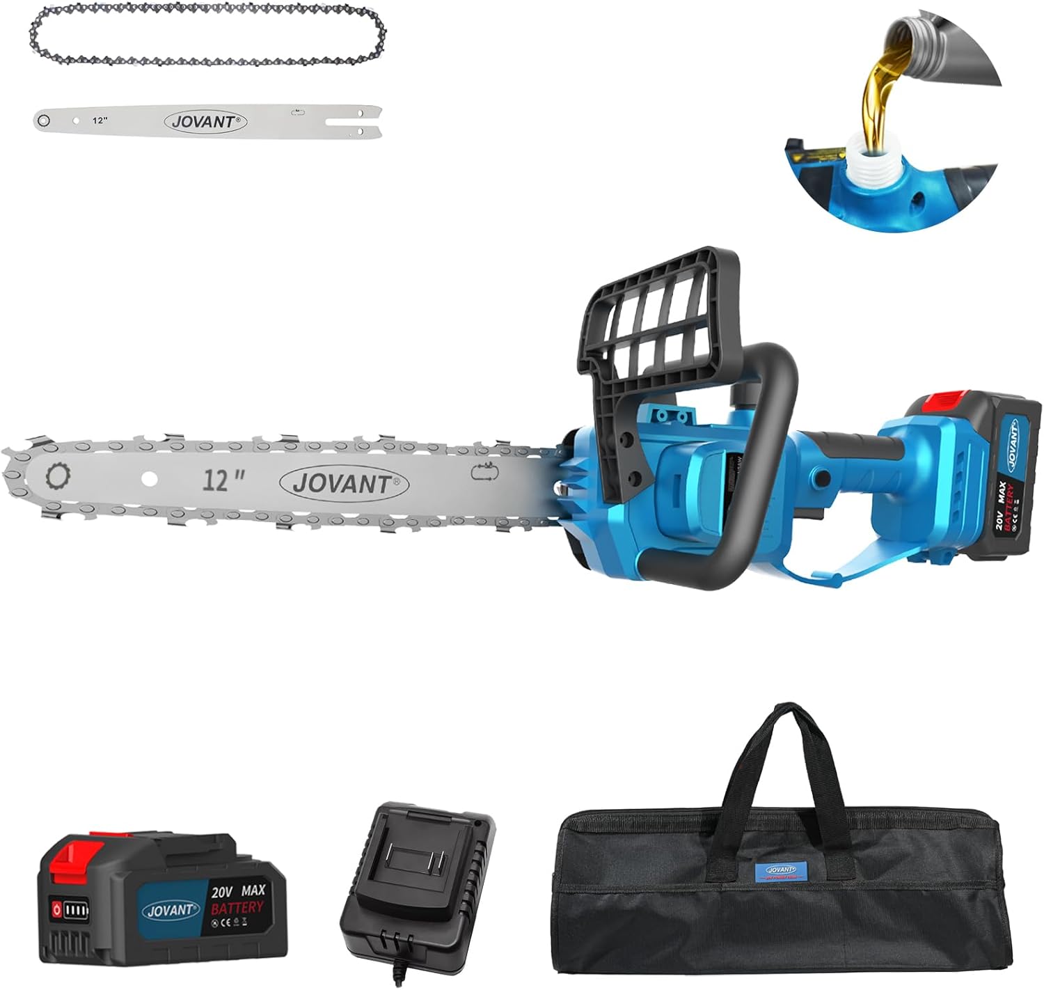 12 Inch Cordless Electric Chainsaw, 1200W Brushless Motor Handheld Saw, 4.0Ah Battery & Charger, Tool-Free Tension & Auto Oiling, Portable for Garden Tree Trimming & Wood Cutting