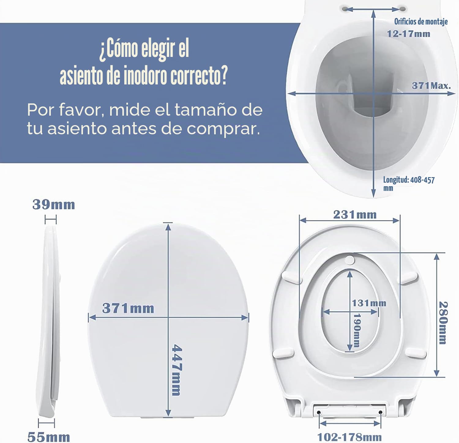 STOREMIC Tapa de inodoro con dispositivo automático de descenso automático, asiento de inodoro con cierre magnético para niños, función de liberación rápida, con bisagras ajustables, forma de O