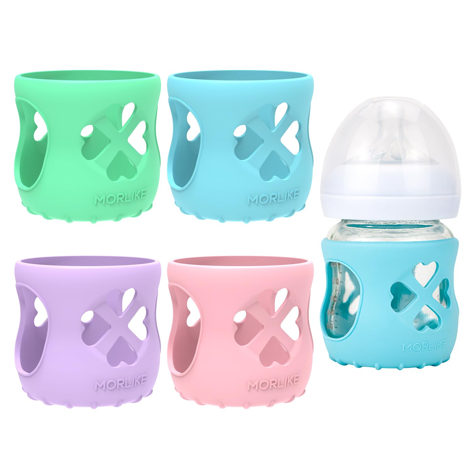 Morlike Silicone Baby Bottle Holder Sleeves Fit for Philips Avent Natural Glass Baby Bottles 4oz, 100% Silicone Baby Bottle Covers for SCY910,