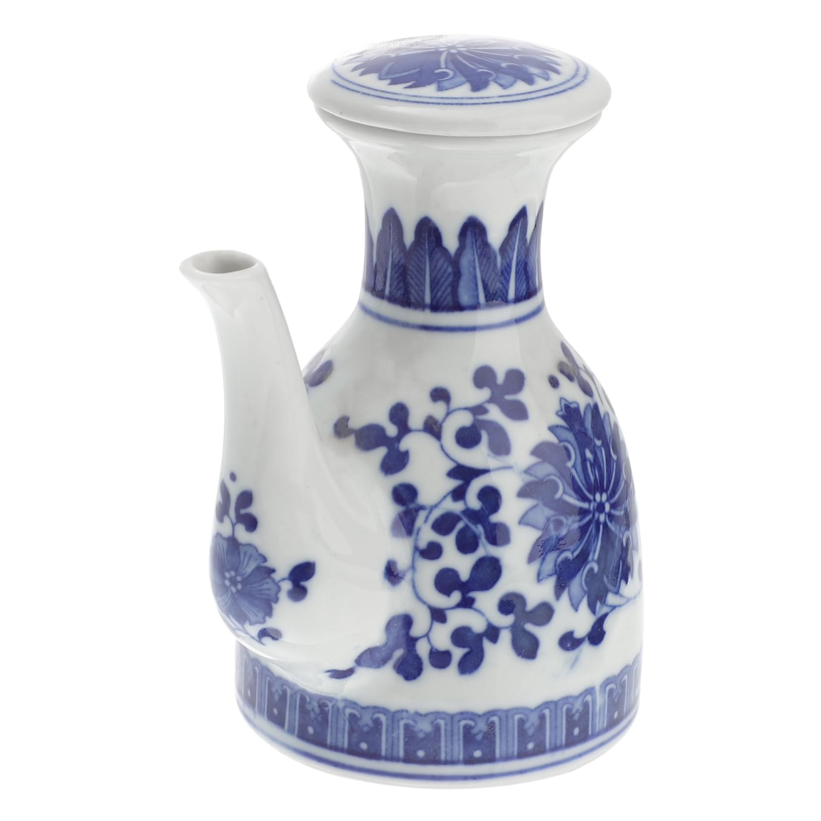 FUNOMOCYA Ceramic Condiment Dispenser with Spout Unique Vinegar Soy Sauce Storage Jar for Kitchen Home and Restaurant Use for Liquid Seasoning Random Floral Design