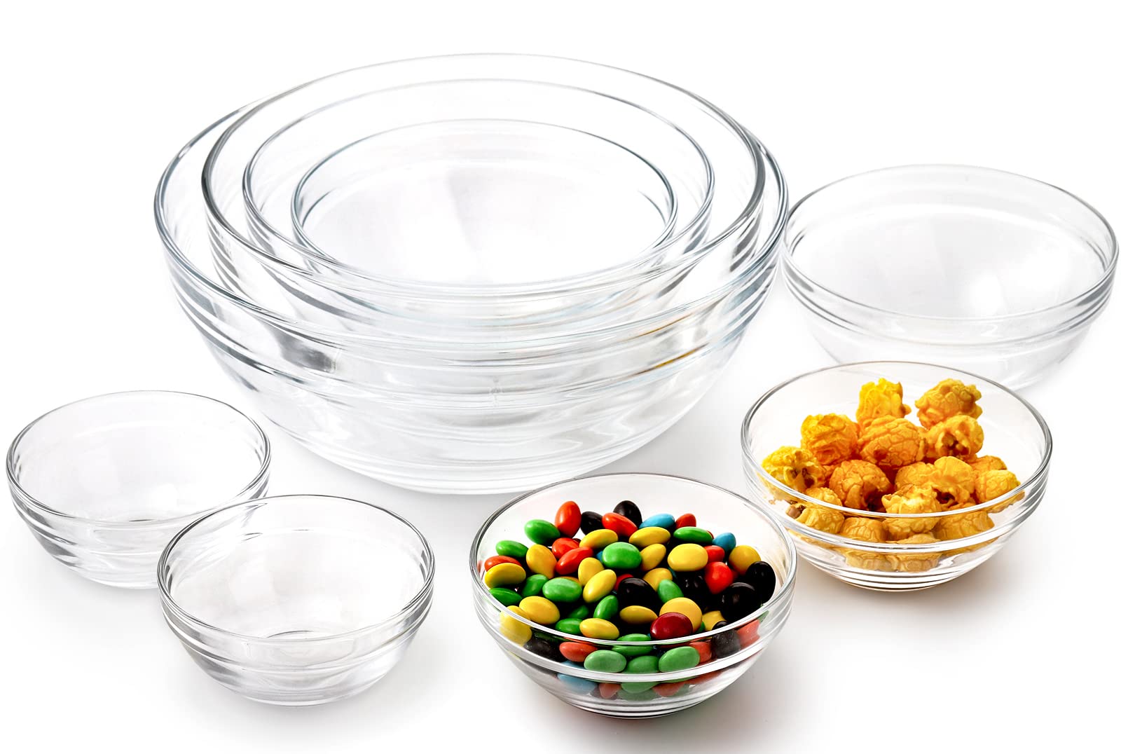 Lawei Set di 9 ciotole in vetro – ciotole in vetro trasparente per preparare insalate, cereali, gelati, pasta, frutta