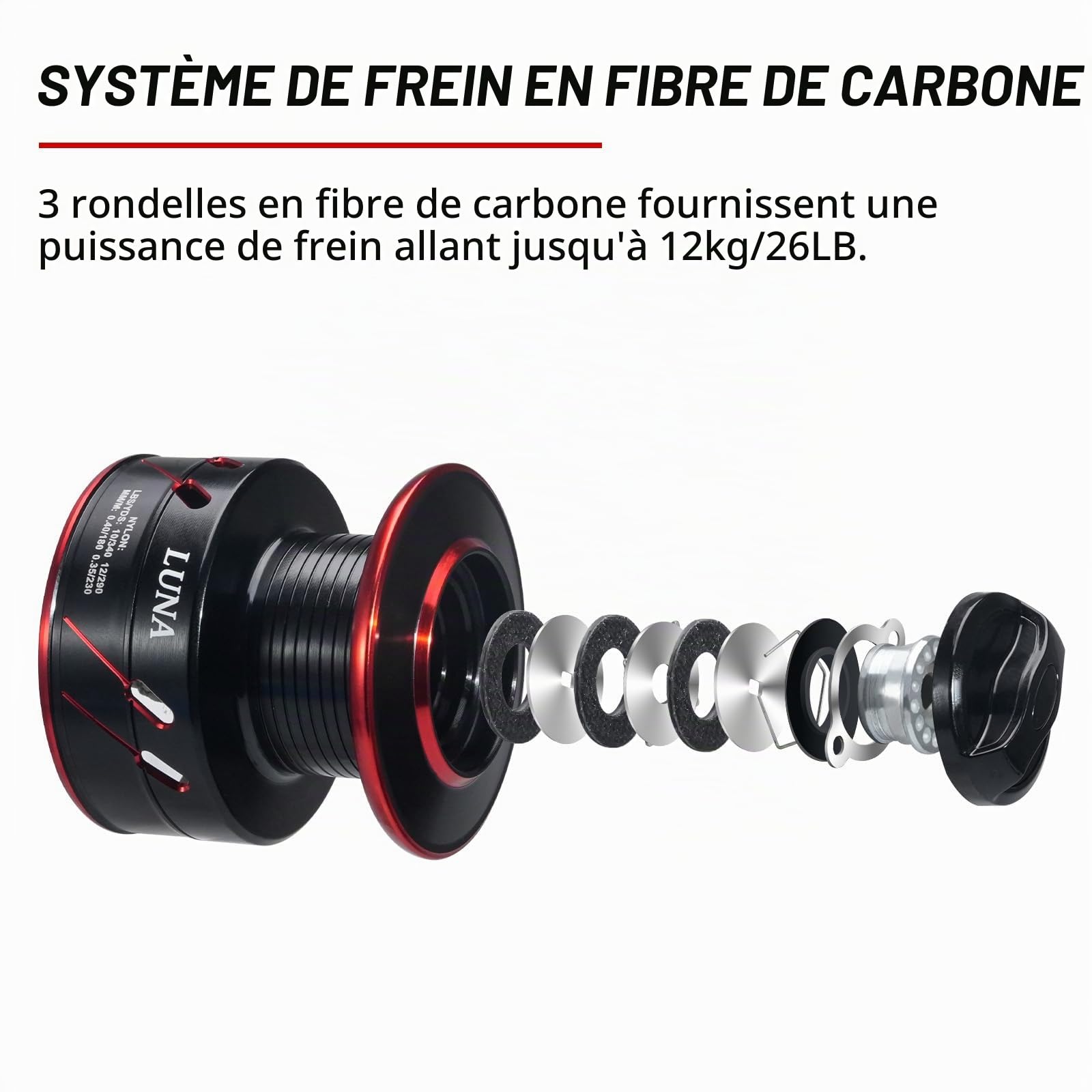 SeaKnight Luna Moulinet de pêche à la Carpe 9 + 1BB Bobine Gratuite 5,5:1 Moulinet d'eau Douce 4000 5000 6000 en Fibre de Carbone Système de Frein Max 12 kg