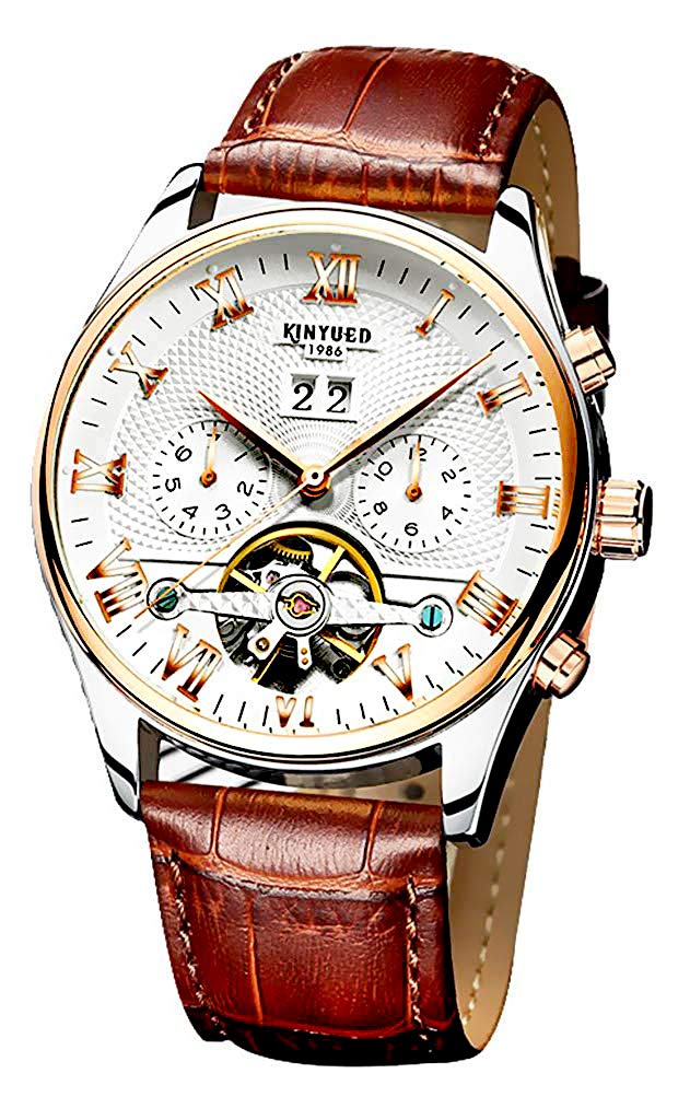 CARLIEN Men's Self-Wind Tourbillon Mechanical Watches Water Resistant Automatic Skeleton Wristwatches