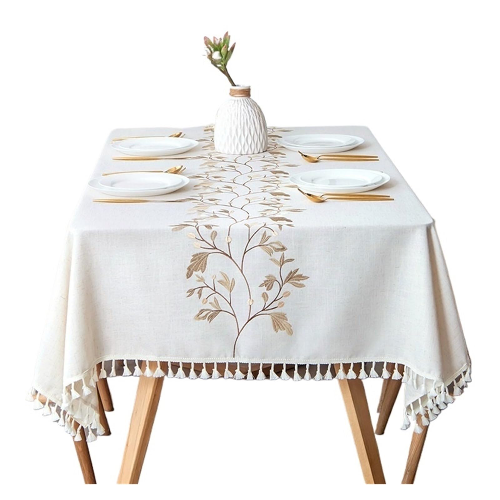 LUYSGBXR Waterproof Tablecloth Dustproof Tablecloth Waterproof And Oil-proof Dining Table Embroidery Rectangle(COLOR01,140x180cm 1pcs)