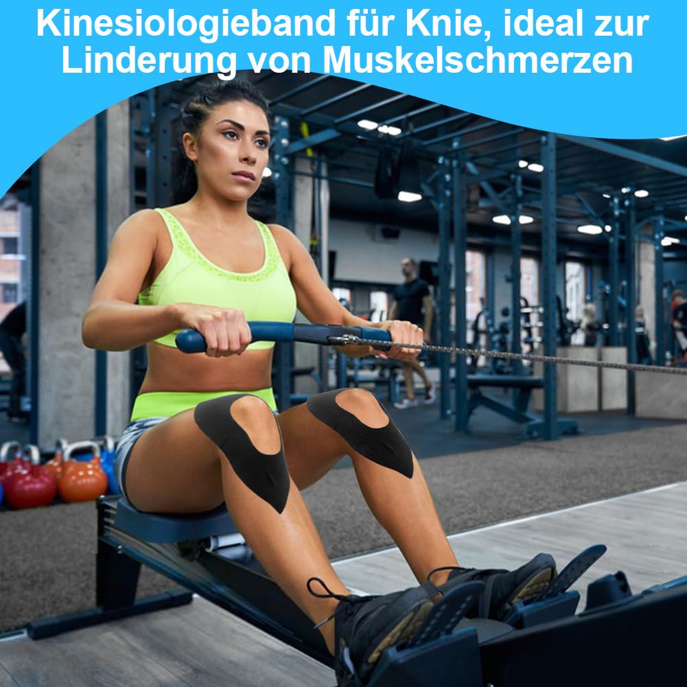 RANJIMA 12 Stück Kinesiologieband für Knie, Precut Kinesiotapes Vorgeschnittenes Kinesiologie Tape für Knieschmerzlinderung & Unterstützung, Wasserfestes & Elastisches Physio Tape für Knieschmerzen