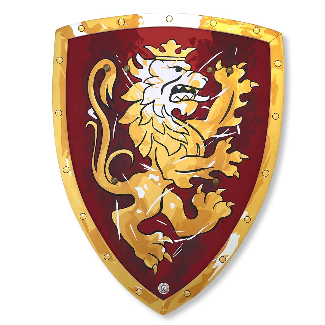 Liontouch - Noble Knight Shield, Red/Large - Age 3-8 | 45 x 35 cm | Medieval Pretend Play Foam Toy For Children With Golden Lion Theme | Safe Battle Accessory For Dress Up & Costumes For Boys