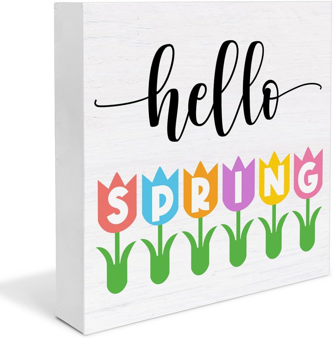 Hello Spring Wooden Block Sign - 5x5 Inch Spring Home Decor For Desk, Table, Or Shelf - View #14