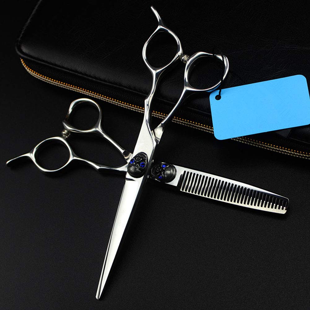 Forbici professionali Giappone 440C in acciaio inossidabile da 6 pollici, teschio blu, per taglio di capelli, sfoltire, forbici da barbiere, forbici da parrucch