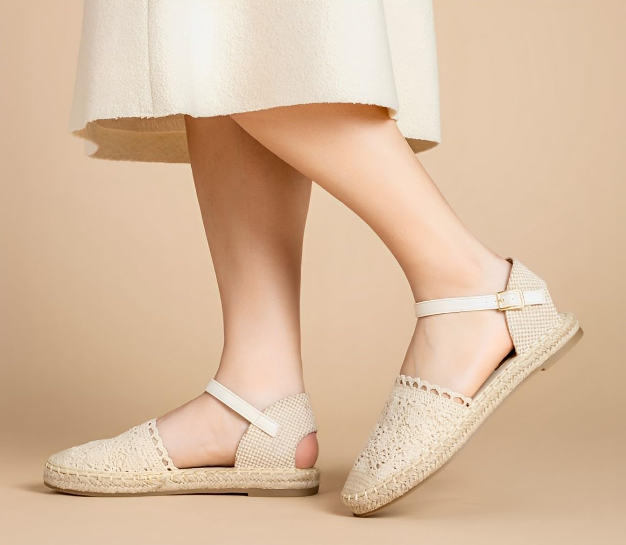 Miro Boho Chic Alpargatas de Esparto con Encaje para Mujer - Sandalias Cómodas Cuñas de Yute para Novia y Verano