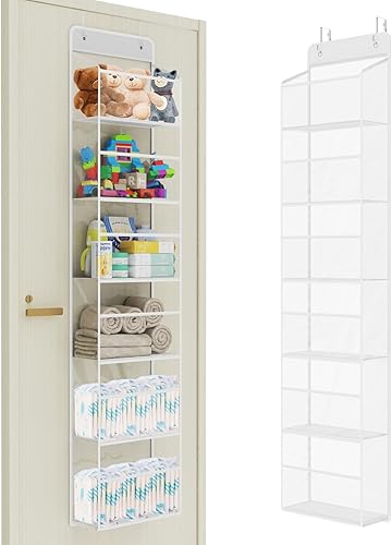 Vista 13 de Univivi Organizador para colgar sobre la puerta, 5 estantes para colgar en la puerta, almacenamiento para puerta de guardería, con 4 compartimentos