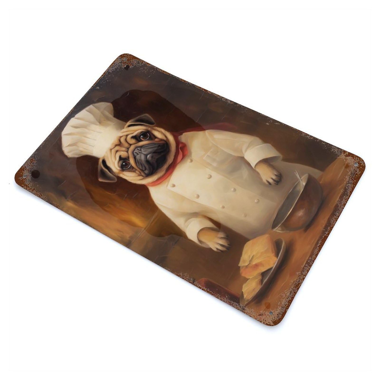 Puppy Chef Vintage Wall Sign 11.8"x7.9", Rust Effect Metal Decor for Basement, Hobby Room And Garage Decor