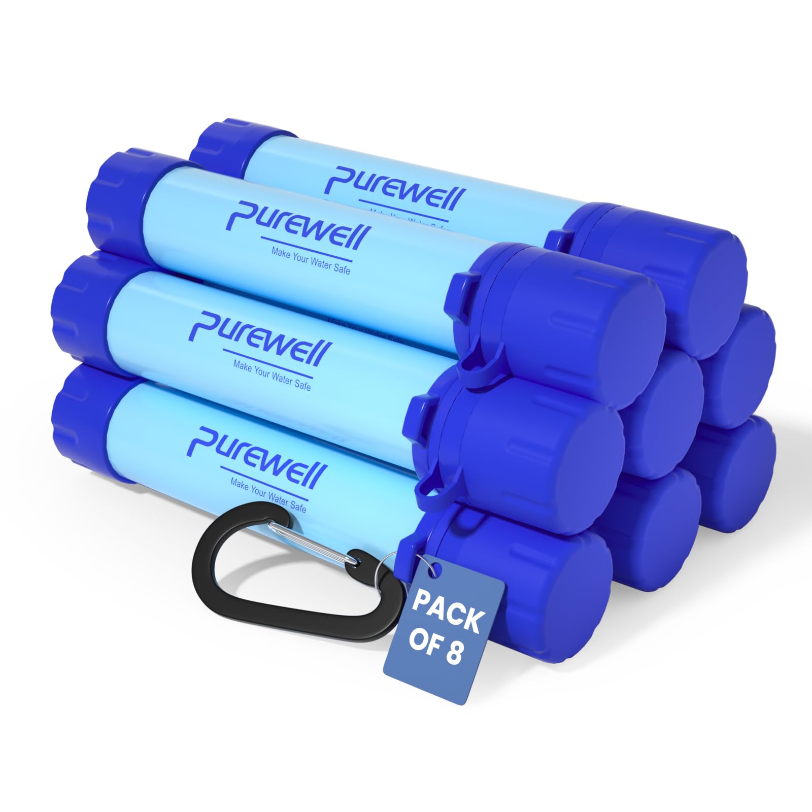 Purewell Outdoor-Wasserfilter – 0,01 μm Ultrafeinfilter entfernt 99,99% Bakterien & Schwermetalle | 1500 Litern Filterkapazität | Tragbarer Trinkwasserfilter mit Karabiner für Survival & Outdoor