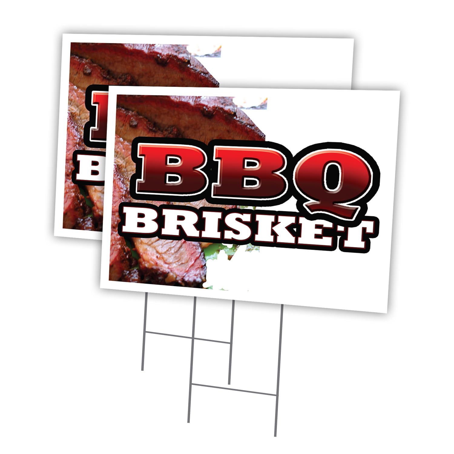 BBQ Brisket 2 Pack of 18" x 24" Yard Sign & Stake | Advertise Your Business | Stake Included Image On Front Only | Made in The USA
