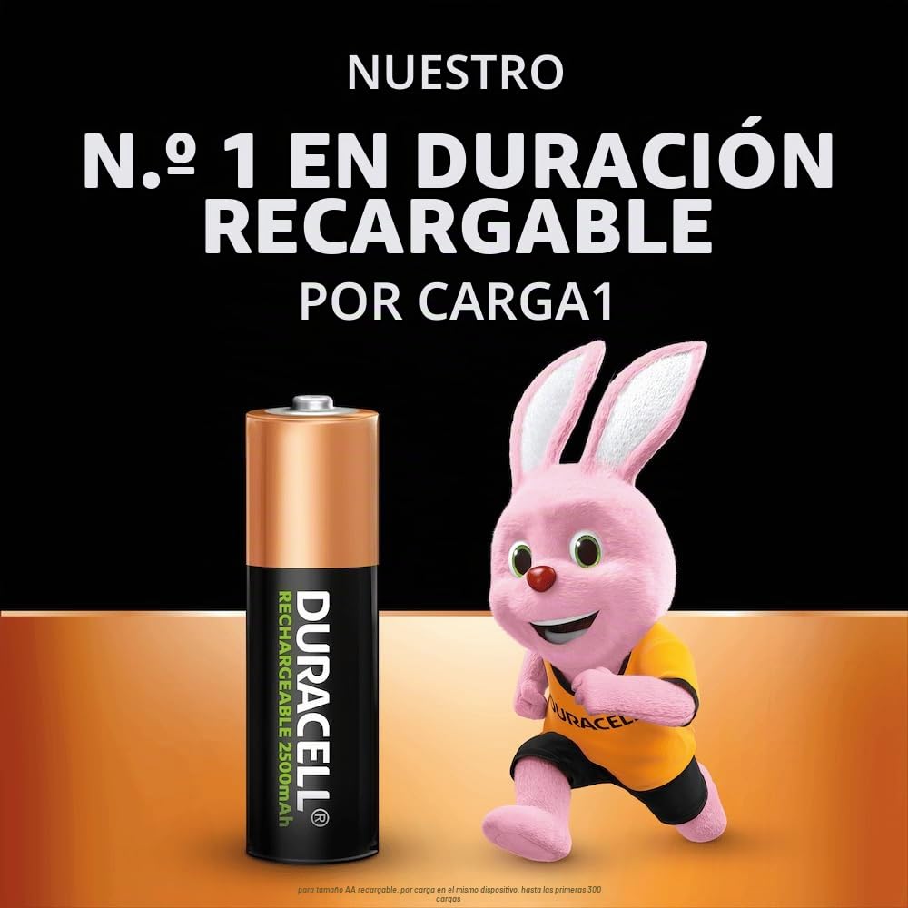 12 pilas recargables Duracell AA, 2500 mAh (3 blísters de 4 baterías) y 12 pilas recargables
