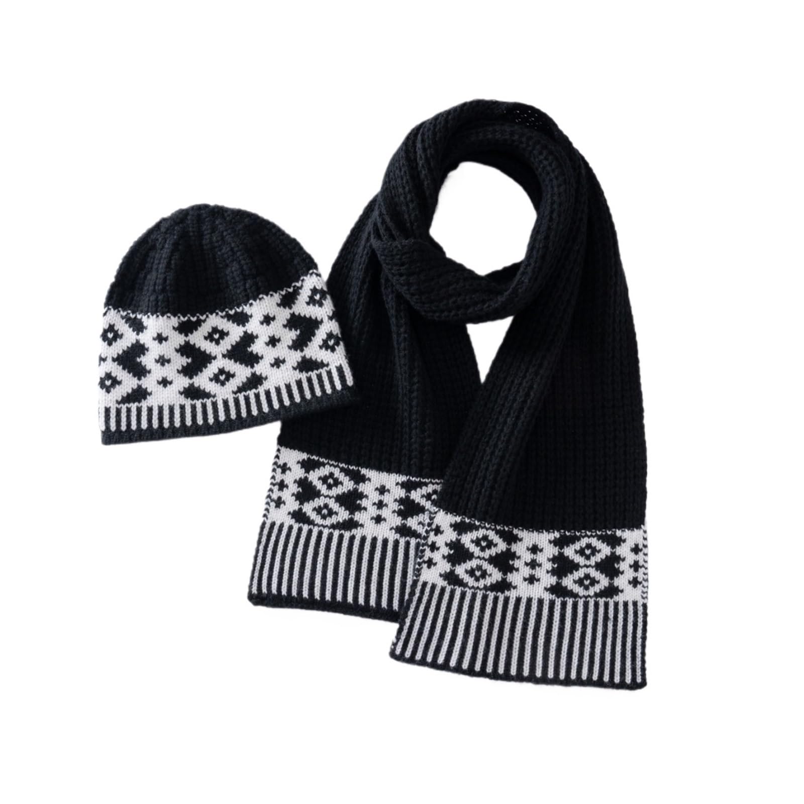 Genérico Conjuntos de gorro y bufanda for mujer, punto grueso cálido con retazos, informal, for exteriores, for invierno
