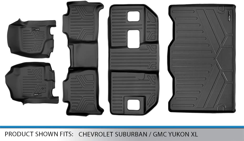 SMARTLINER Custom Fit Floor Mats 3 Rows and Cargo Liner Behind 3rd Row for 2007-2014 Chevrolet Suburban